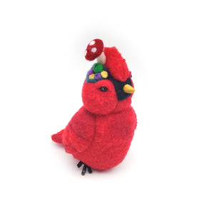 Felted Cardinal With Mushrooms