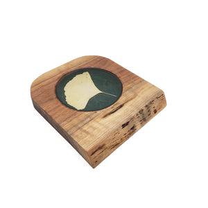 Ginko Leaf Half Round Wood Coaster