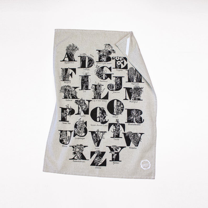 ABC Flora Handprinted Tea Towel