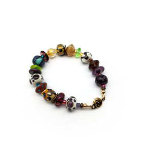 Purple and Green Glass Bead Bracelet