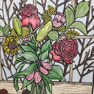 Bouquet in Green Glass