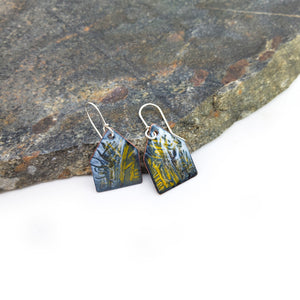 Blue Bamboo House Enamel Earrings