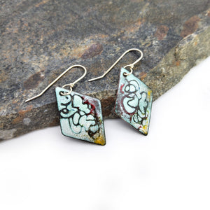 Diamond Abstract Swirl Enamel Earrings