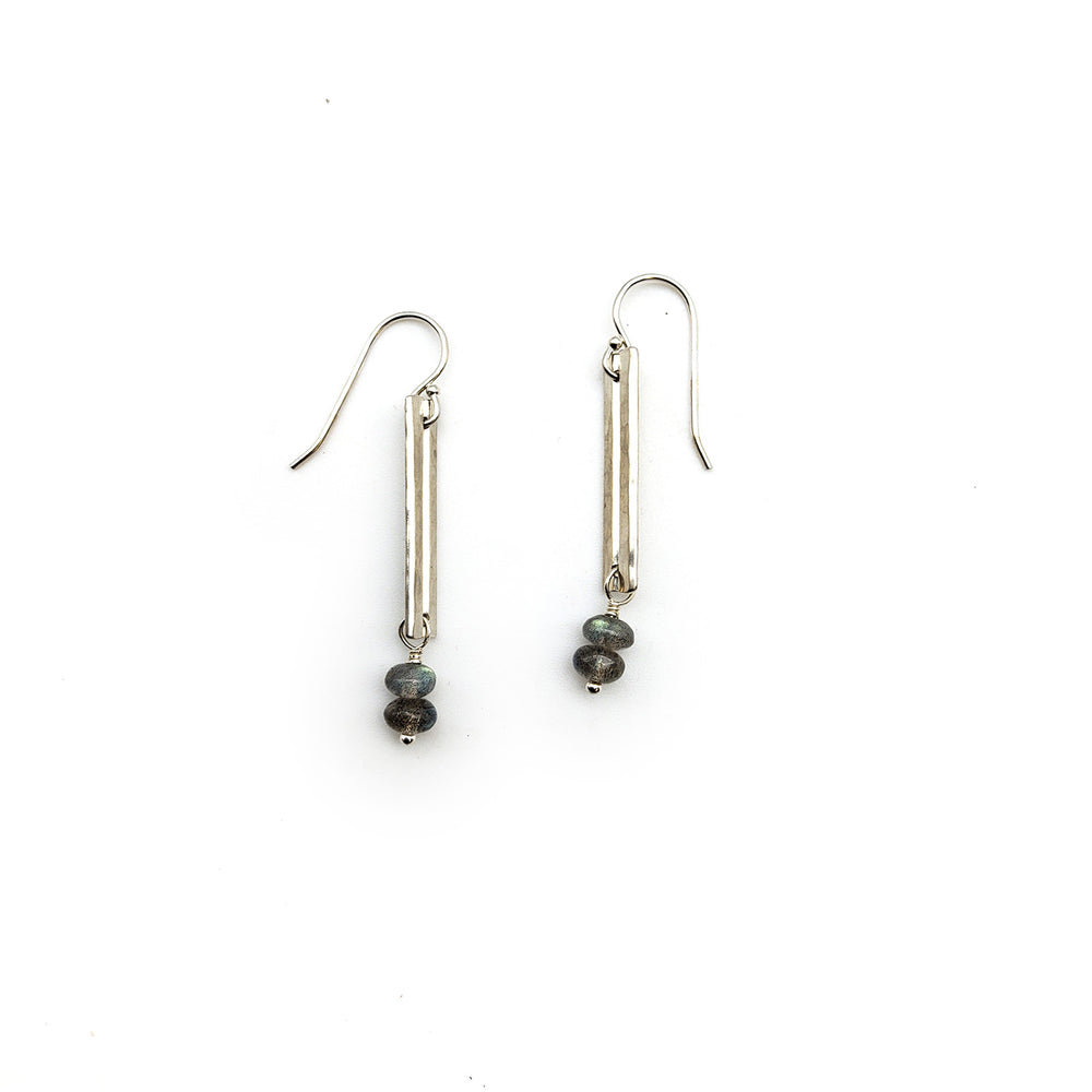 Silver Bar and Labradorite Earrings