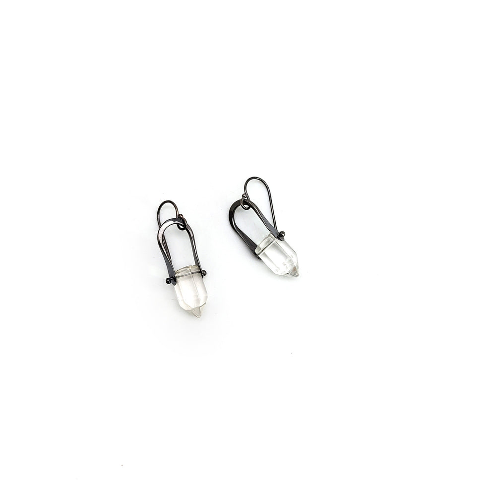 Oxydized Silver Quartz Earrings