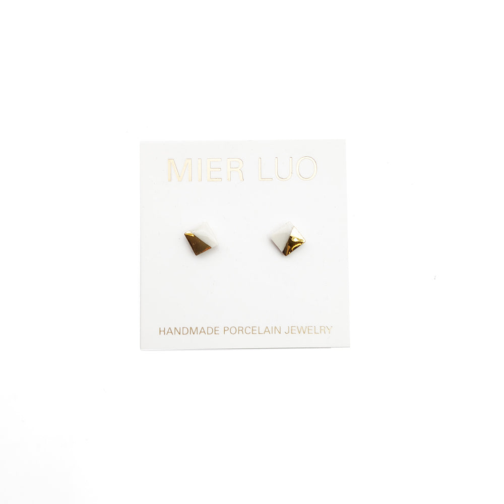 Gold Dipped Square Earrings White