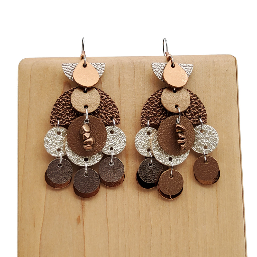 Gold and Silver Leather Earrings
