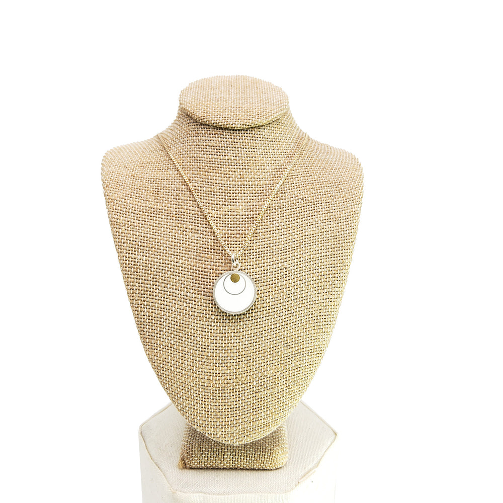 Silver Circle on Brass Dot White Pendant