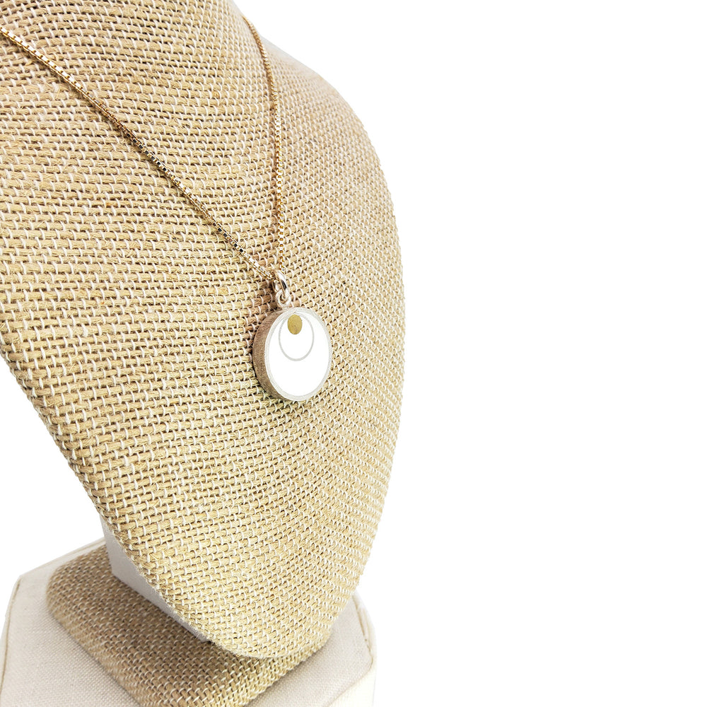 Silver Circle on Brass Dot White Pendant
