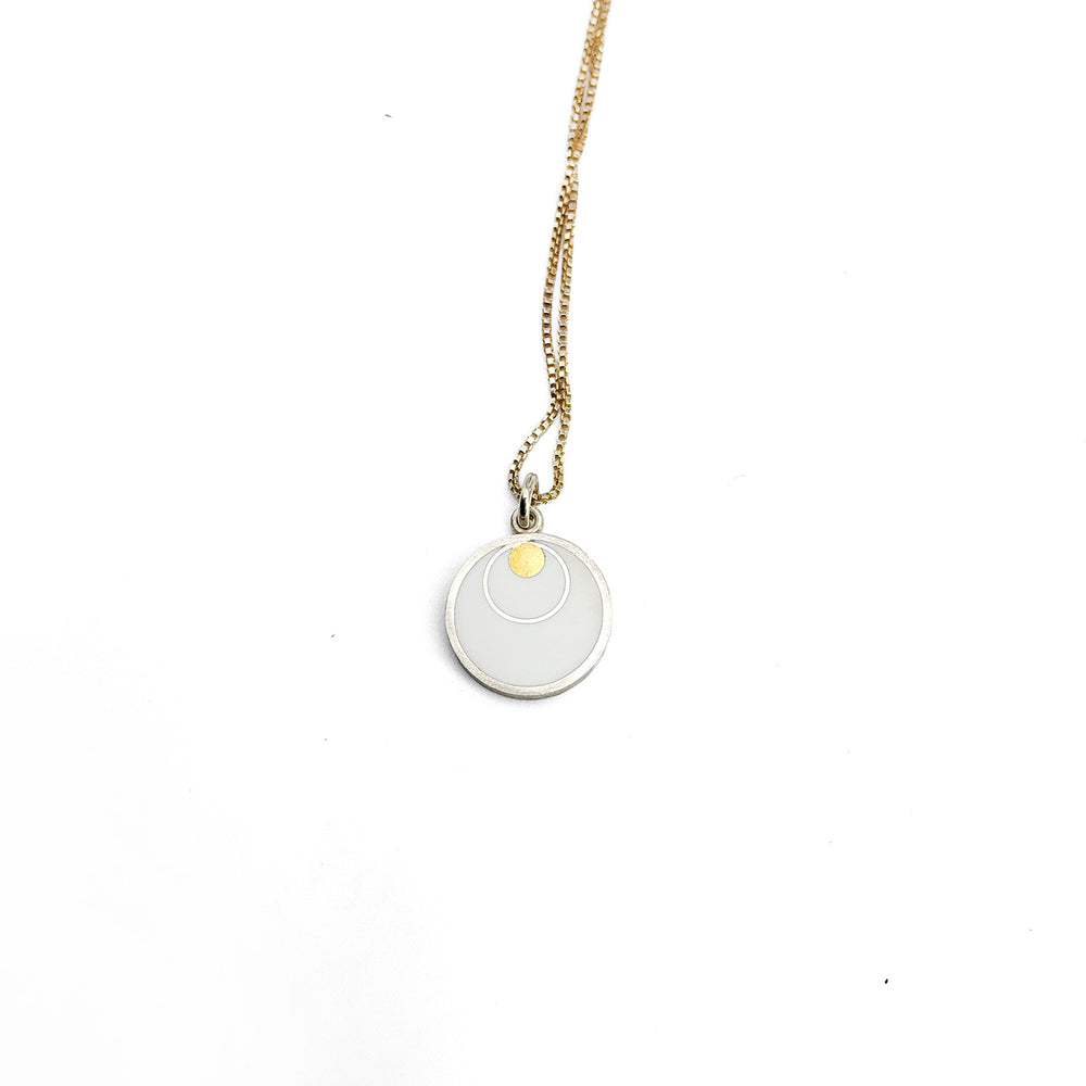 Silver Circle on Brass Dot White Pendant