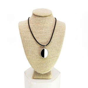 Black & White Halves Silver Oval Pendant