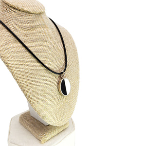 Black & White Halves Silver Oval Pendant