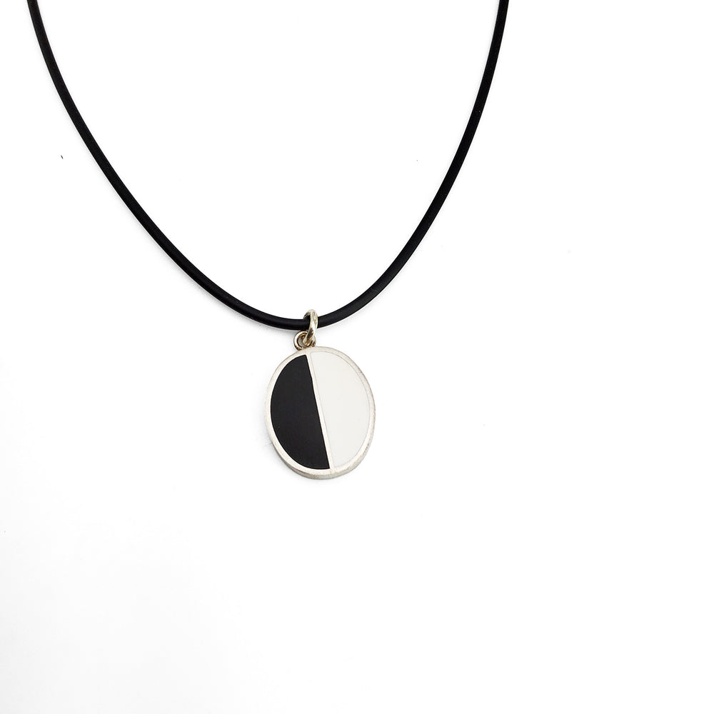 Black & White Halves Silver Oval Pendant