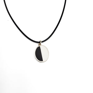 Black & White Halves Silver Oval Pendant
