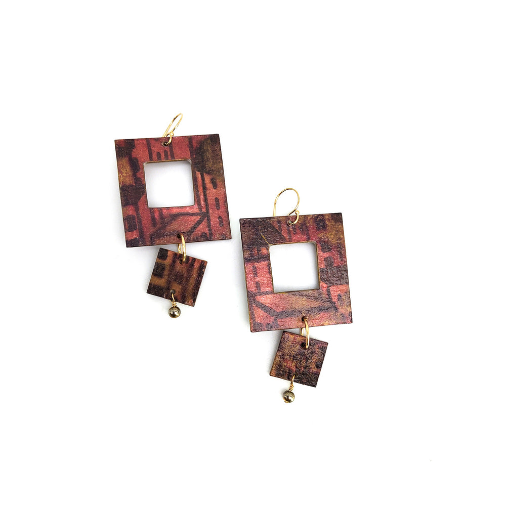 Square Dangle Watercolor Earrings