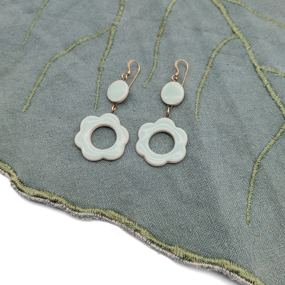 Retro Teal Flower Ceramic Earrings