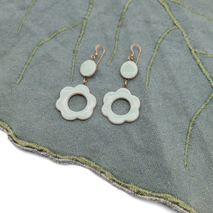 Retro Teal Flower Ceramic Earrings