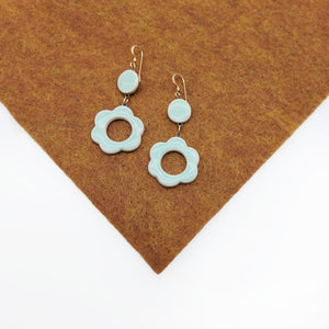 Retro Teal Flower Ceramic Earrings