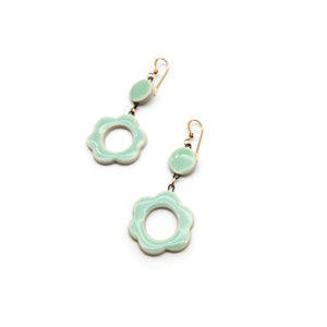Retro Teal Flower Ceramic Earrings