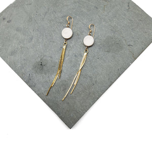 White Circle Gold Fringe Earrings