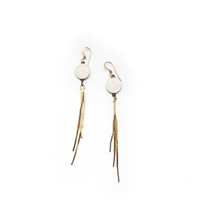 White Circle Gold Fringe Earrings