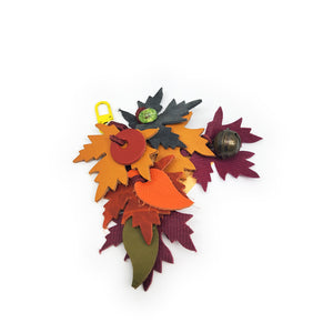 Leather Leaf Bag Charm With Bell