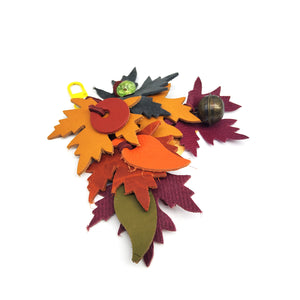 Leather Leaf Bag Charm With Bell