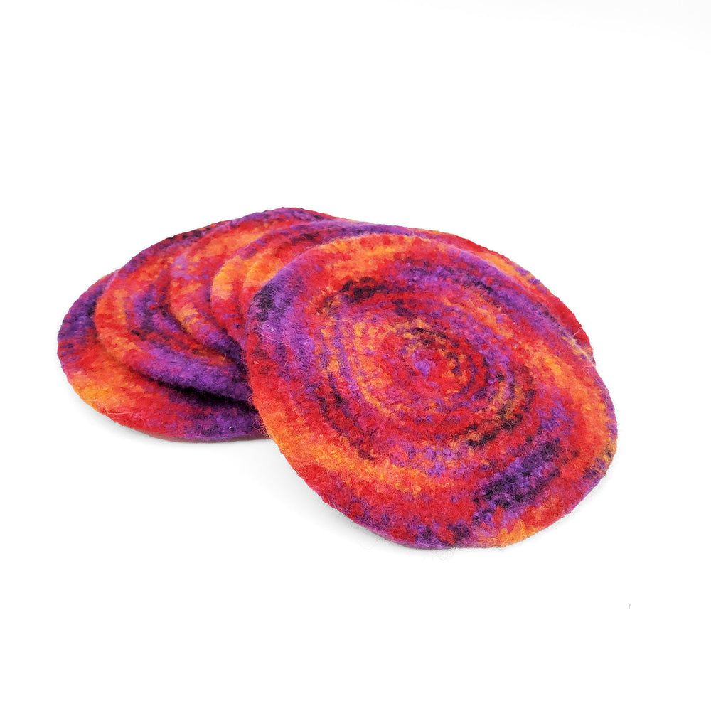 Purple and Orange Felted Coaster Set