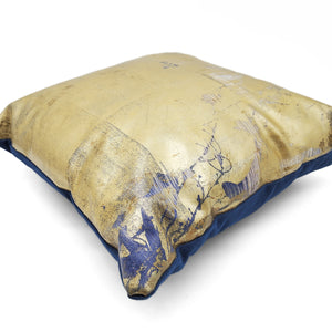 Hand Printed Gold and Blue Pillow