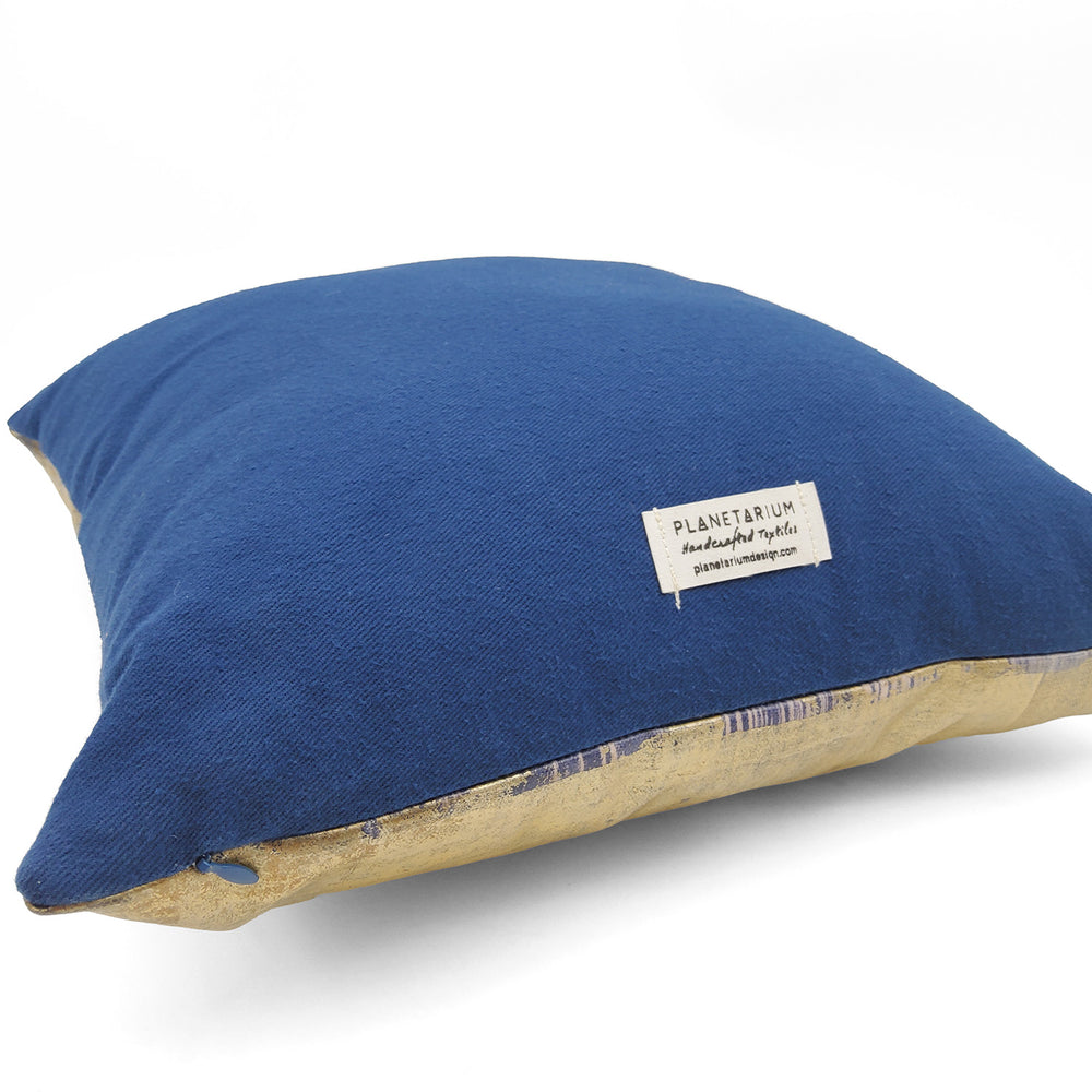 Hand Printed Gold and Blue Pillow