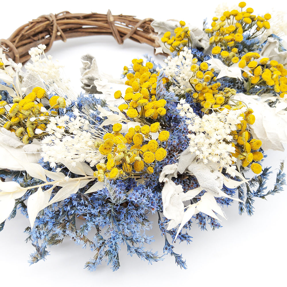 German Statice and Tansy Crescent Wreath