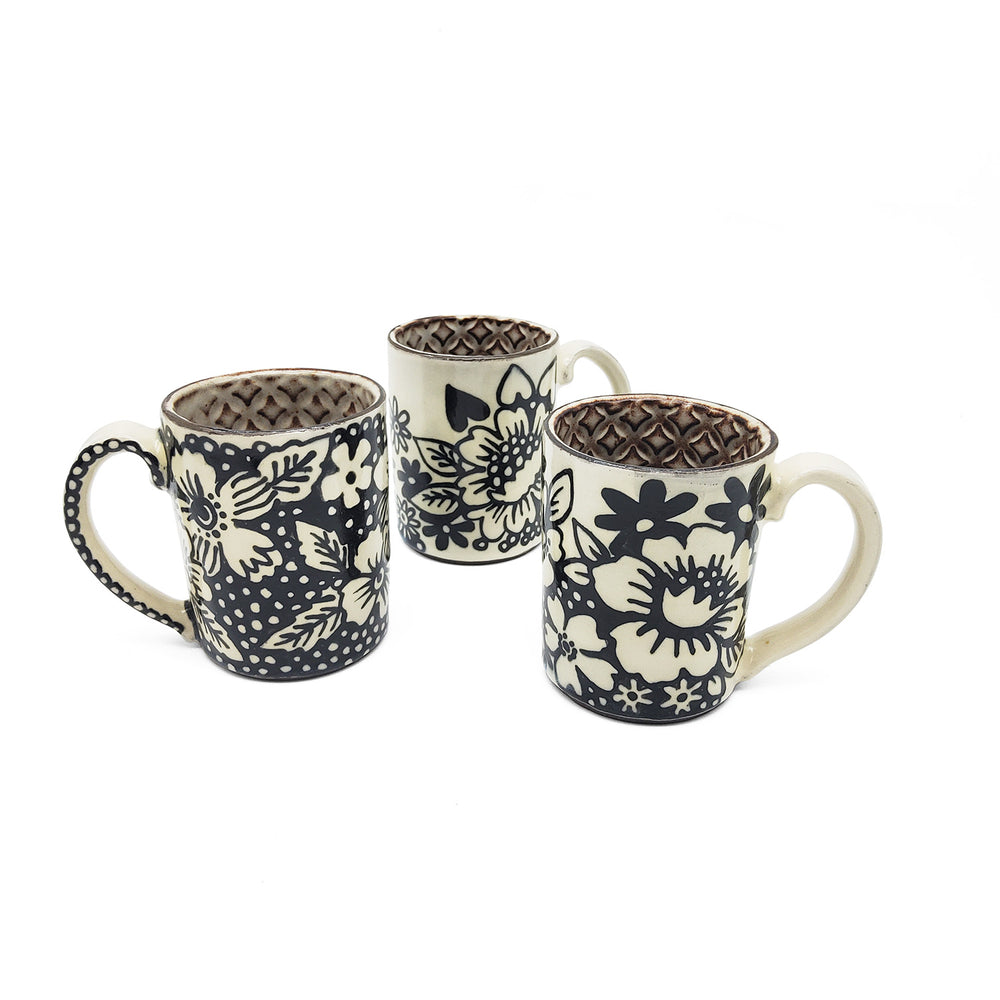 Black and White Floral Mugs Style C