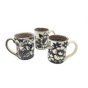 Black and White Floral Mugs Style A