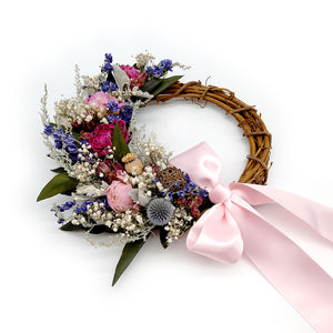 Pink and Purple Floral Wreath with Bow