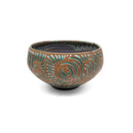 Large Teal and Brown Carved Bowl