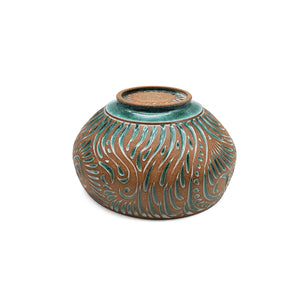 
            
                Load image into Gallery viewer, Large Teal and Brown Carved Bowl
            
        