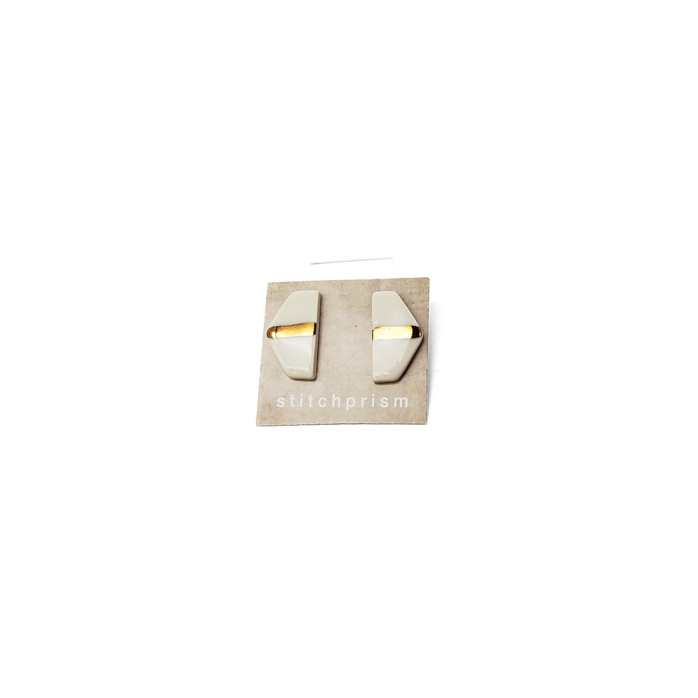 Geometric White and Gold Studs
