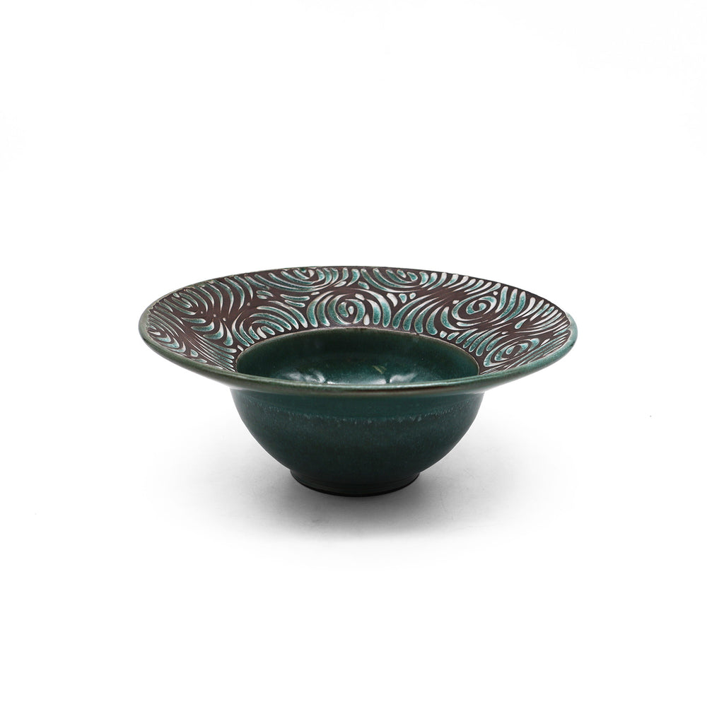 Teal Carved Wide Rim Bowl