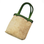 Tan Suade Small Tote With Green Accents