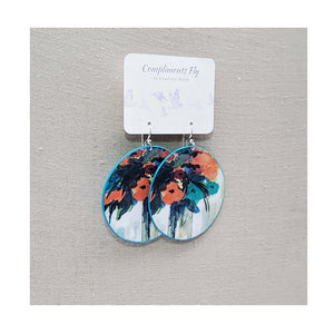 Watercolor Flowers Large Circle Earrings