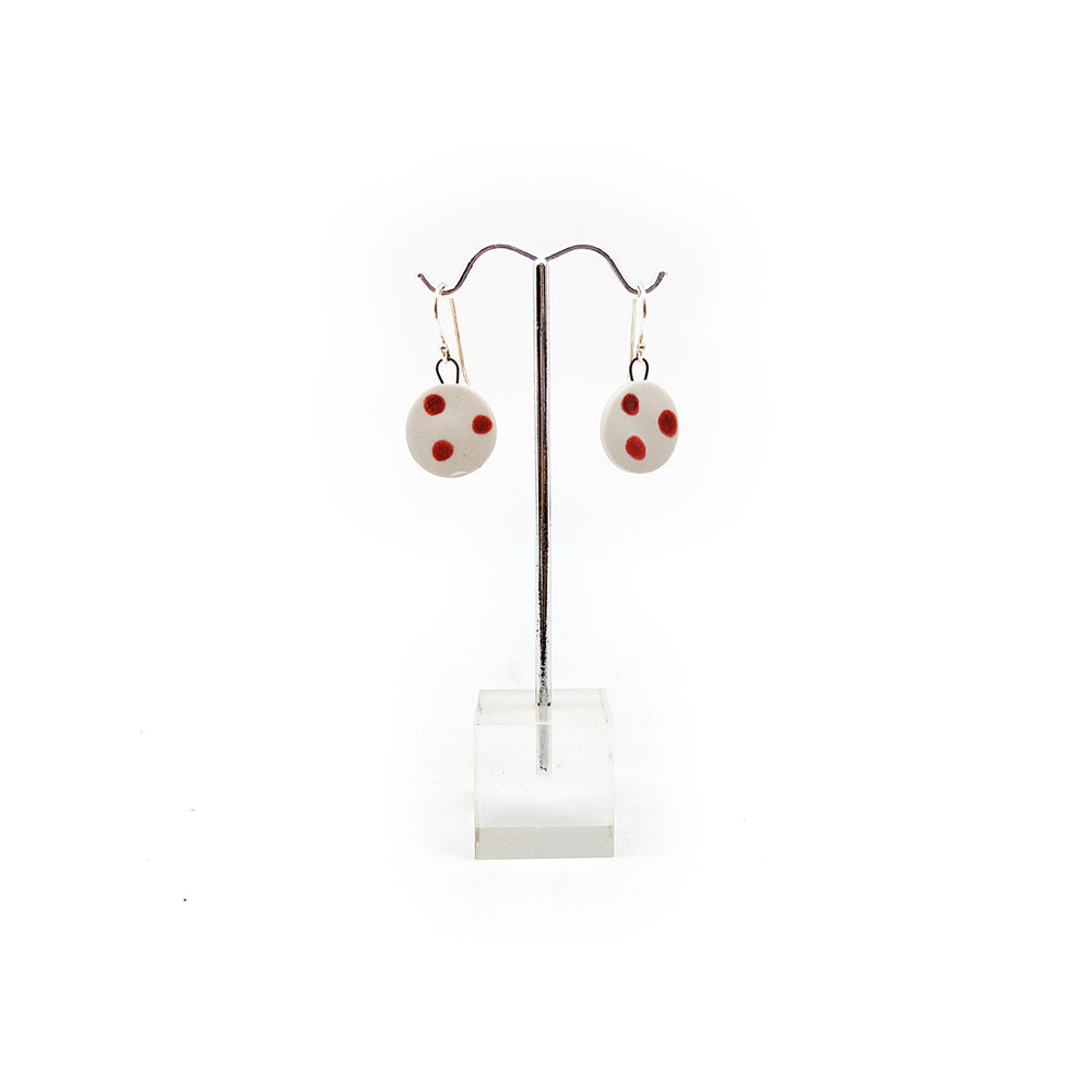 
            
                Load image into Gallery viewer, Red Polka Dots Ceramic Earrings
            
        