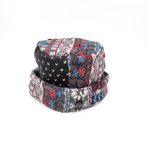 Red and Blue Embroidery Pillbox Hat