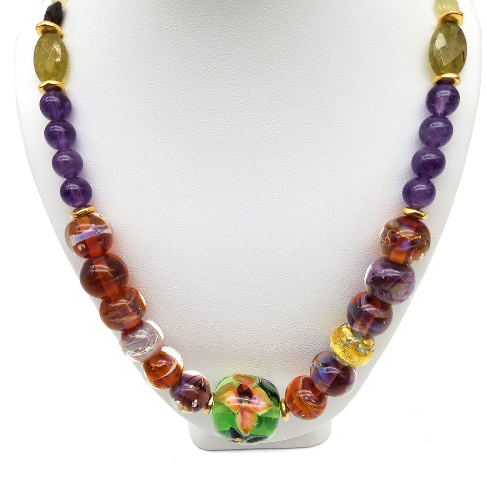 Dreamy Glass Floral Bead Necklace